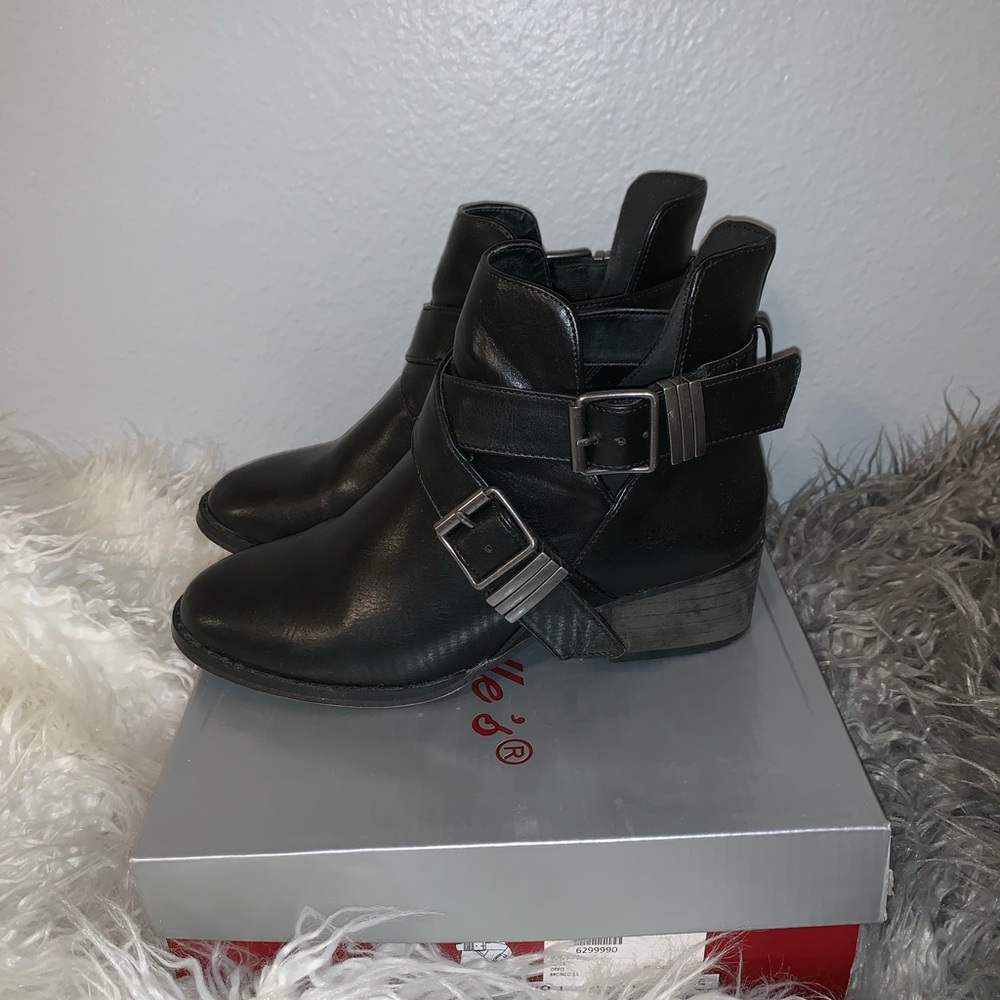 Black leather ankle boots